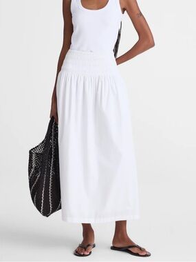 Madewell Smocked-Waist Poplin Midi Skirt